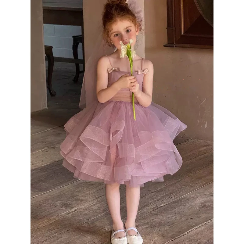 【本妈】2025夏”紫雾烟霞”女童吊带蝴蝶结网纱蓬蓬连衣裙25X017