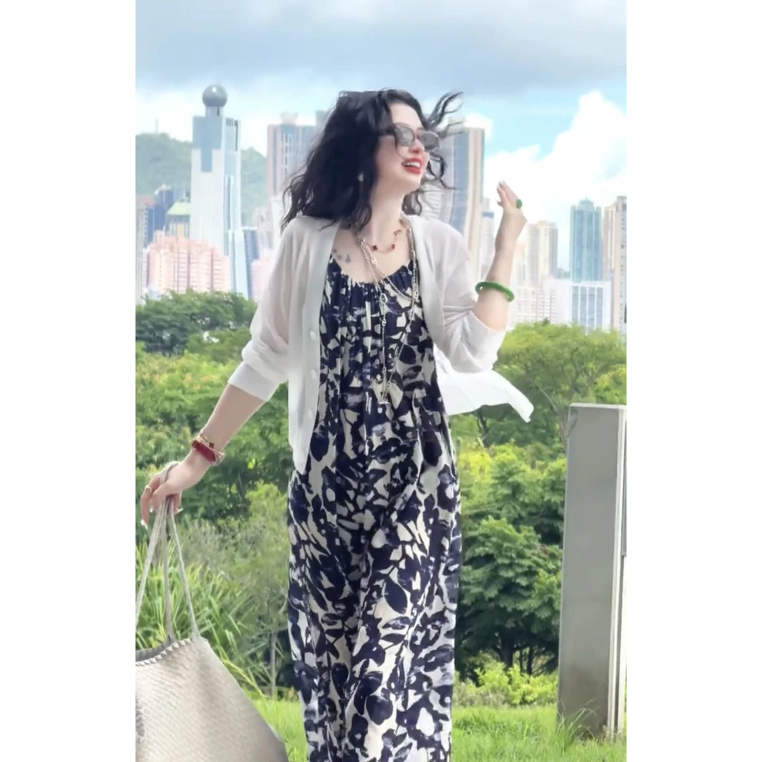 单排扣 短款开衫外搭休闲显瘦牛仔时尚夏季减龄宽松印花披肩气质