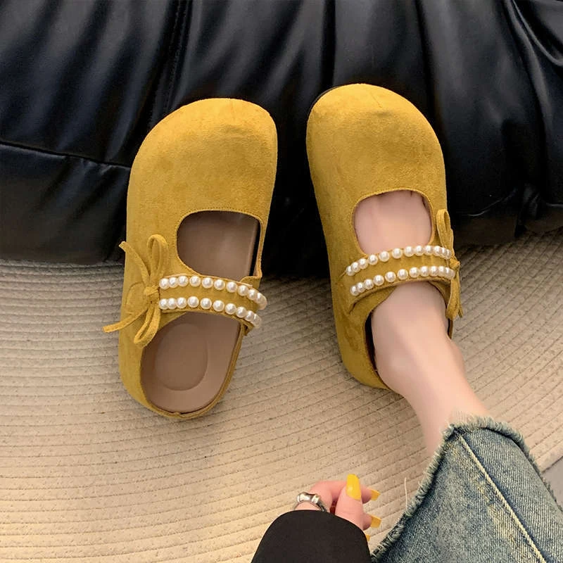 珍珠包半拖鞋女春夏季2025新款轻便懒人凉鞋一蹬勃肯厚底凉拖