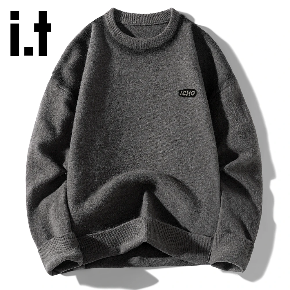 it:CHOCOOLATE秋冬新款男毛衣宽松百搭拼色保暖针织衫内搭打底衫