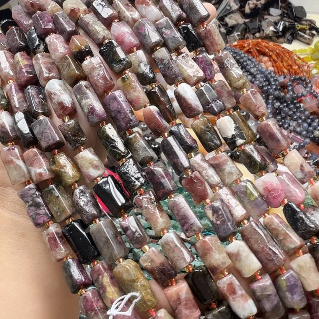 水晶珠宝半成品未镶嵌卡8×10天然碧玺柱形一条