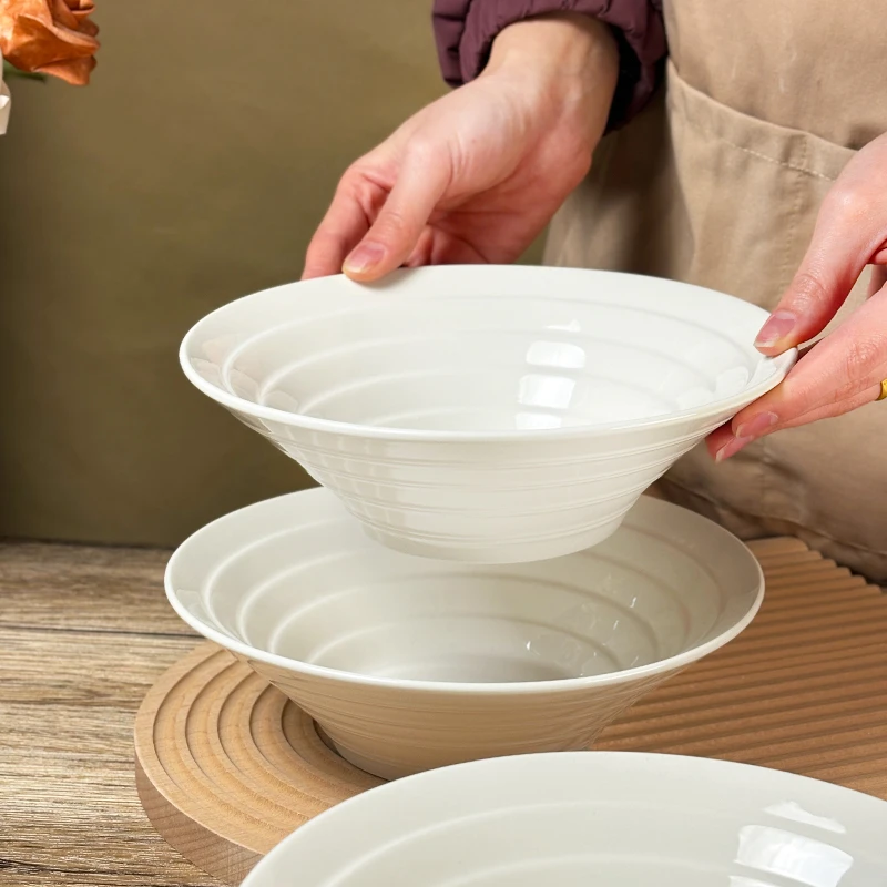 陶瓷8英寸喇叭碗斗笠碗汤面碗ins风高颜值餐盘ins风高颜值浅口碗