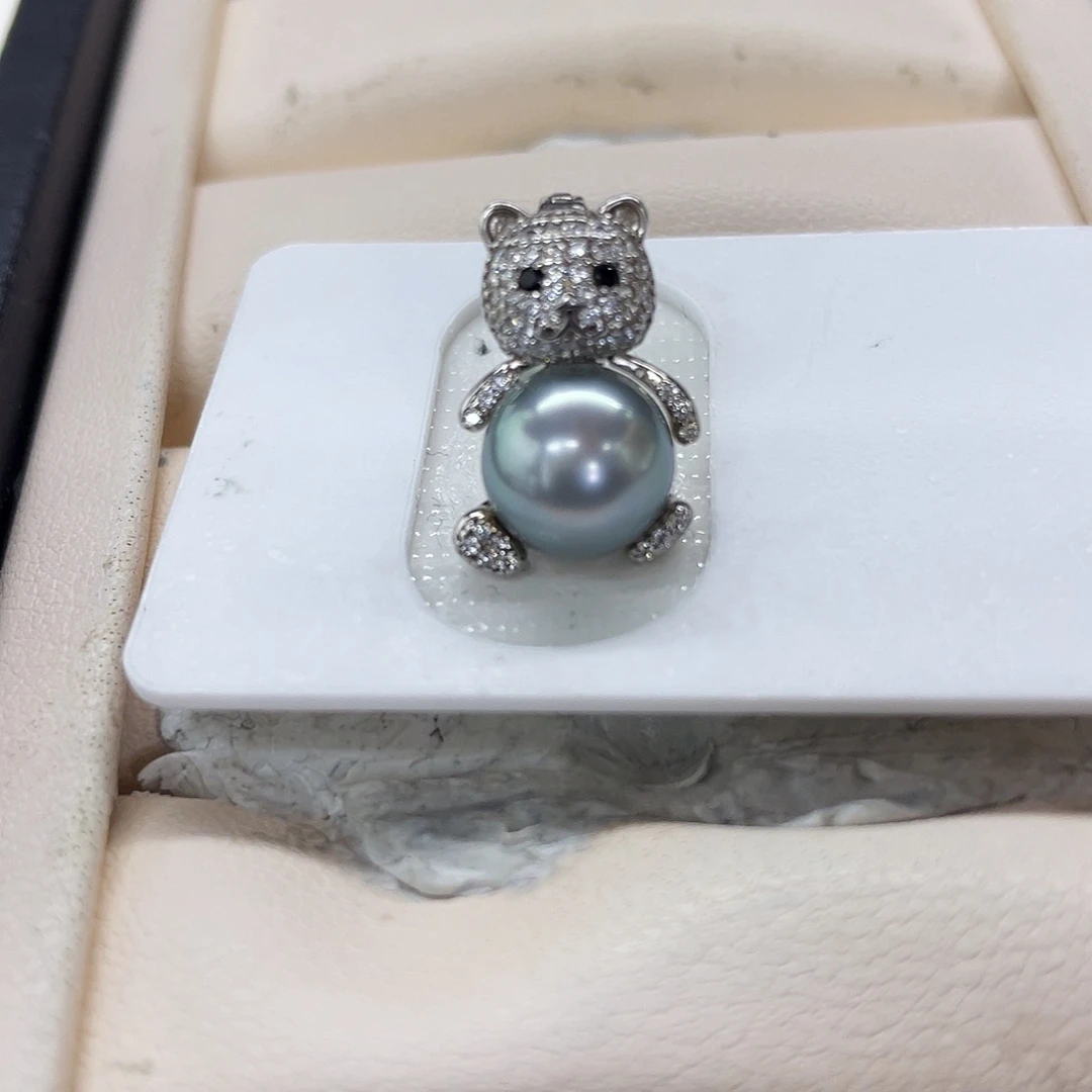 吊坠(不含链)银S925镶嵌海水珍珠铂金灰吊坠8-9mm