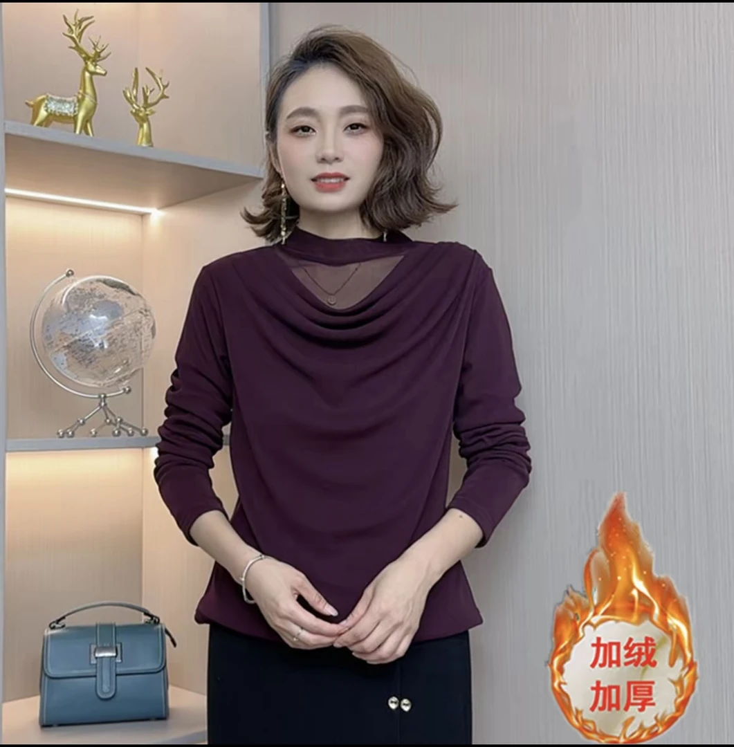 2025秋冬时尚加绒纯色显瘦打底衫常规款百搭加厚半高领
