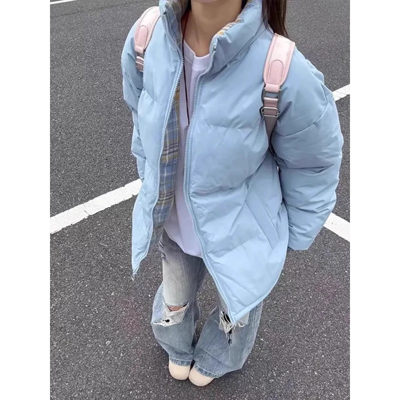 蓝色格子cleanfit拼接棉衣男款冬季美式设计感夹克高级感加厚外套