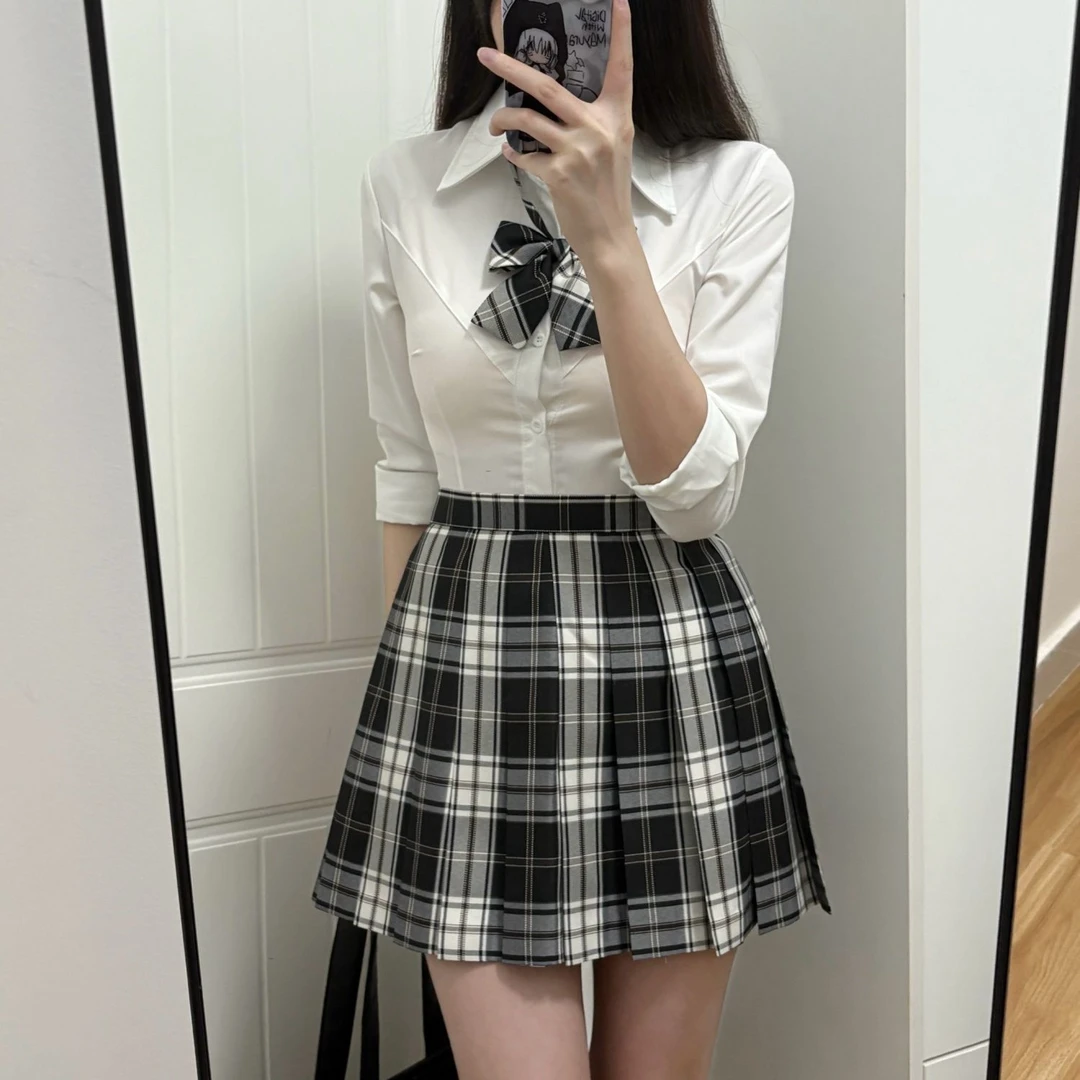 樱漫野正版【黑板报】格裙黑白格百褶裙学生jk制服短裙校供感学院风