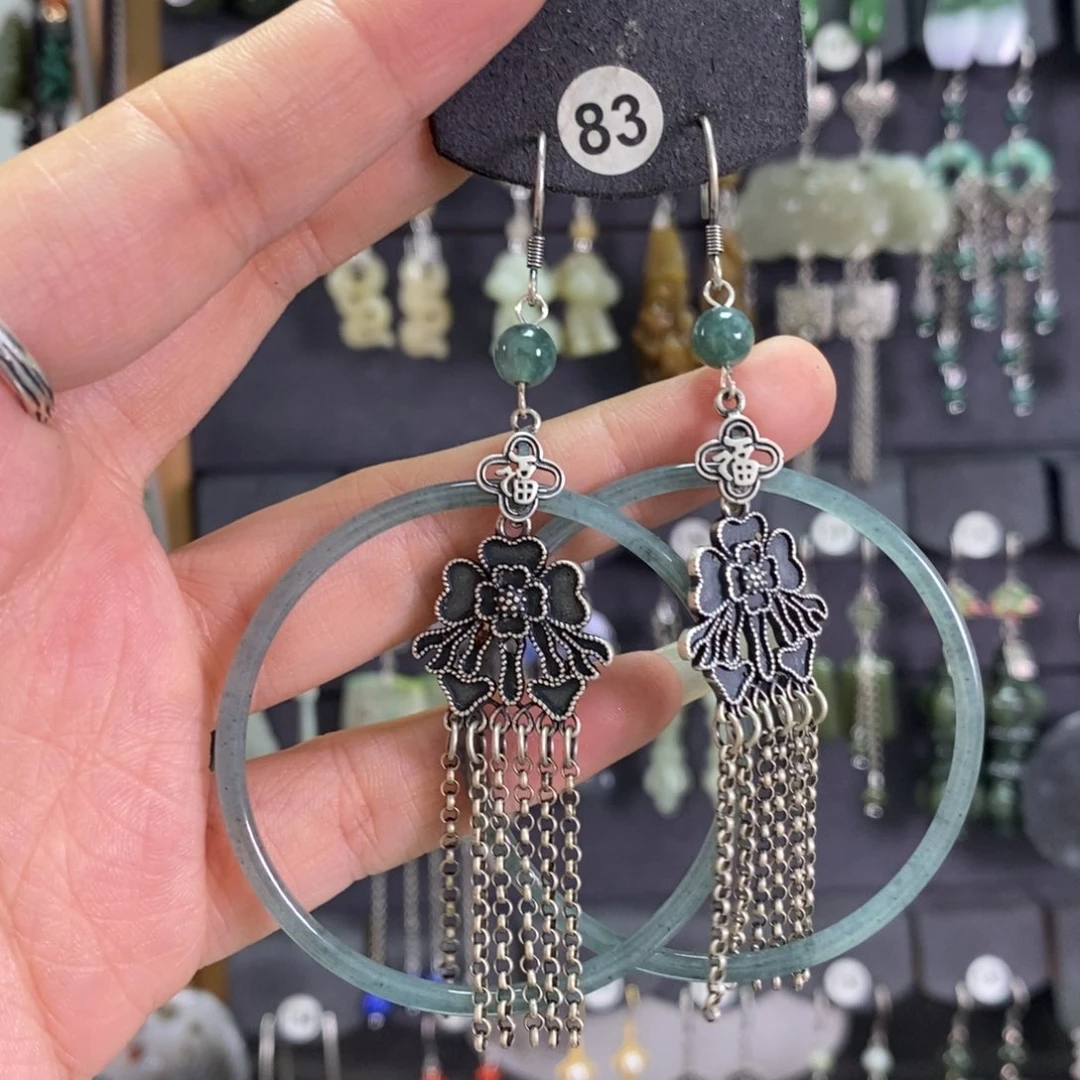 翡翠耳饰银S925镶嵌༊****X56