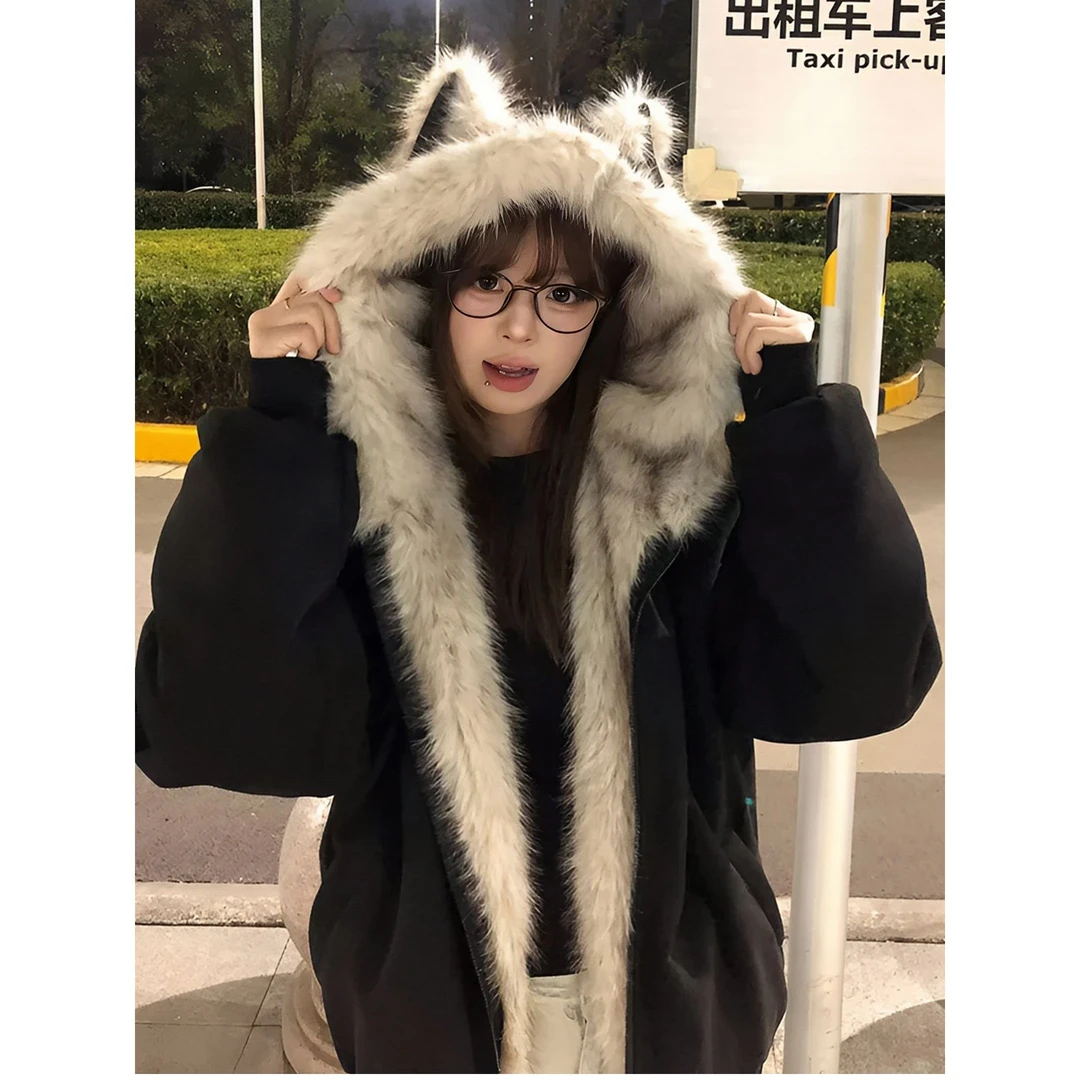 冬季棉衣座山雕毛领棉服男女加厚保暖美式复古宽松夹克高级外套