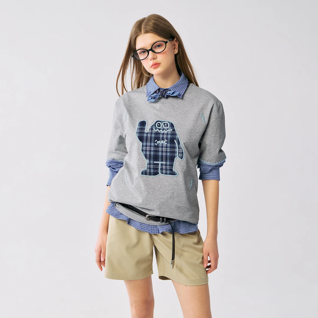 MYSAMESAME新款手工毛边绣吉祥物情侣潮牌短袖T恤男女体恤T349