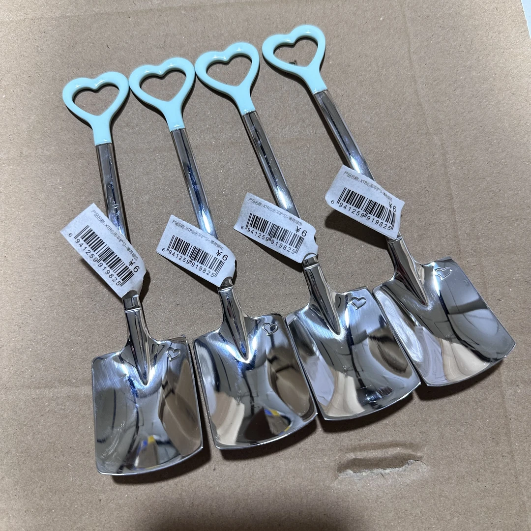 创意304铁锹勺可爱吃饭调羹甜品勺雪糕勺儿童平头小铲子兵工铲