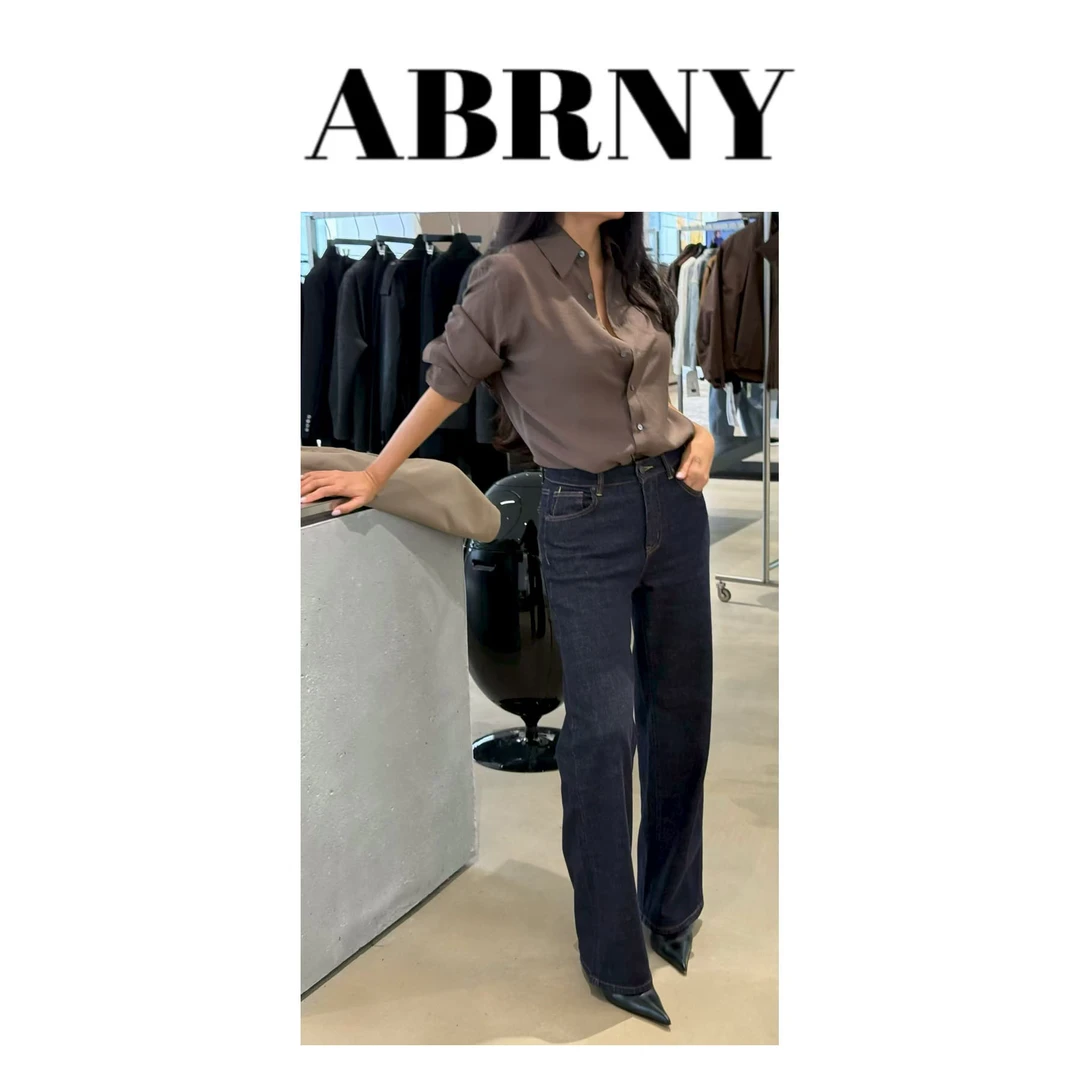 许小黑【丹宁重塑】新款中高腰YKK弹力水洗复古深蓝阔腿牛仔裤6386