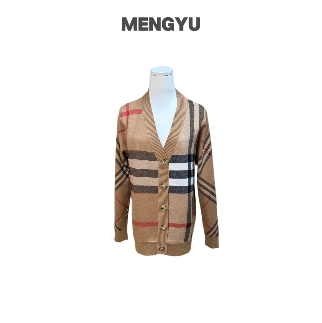 格子新款针织衫毛衣格纹外套宽松慵懒开衫秋冬复古时尚上衣气质