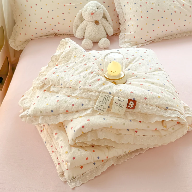 2025新款直播热款木棉双层纱夏凉被空调被镂空花边夏被单双人被子