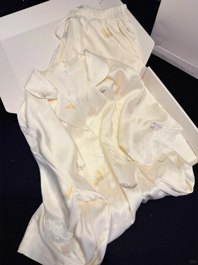 【温柔小福蝶】高级感蕾丝冰丝短袖睡衣女夏季新款短裤套装家居服夏