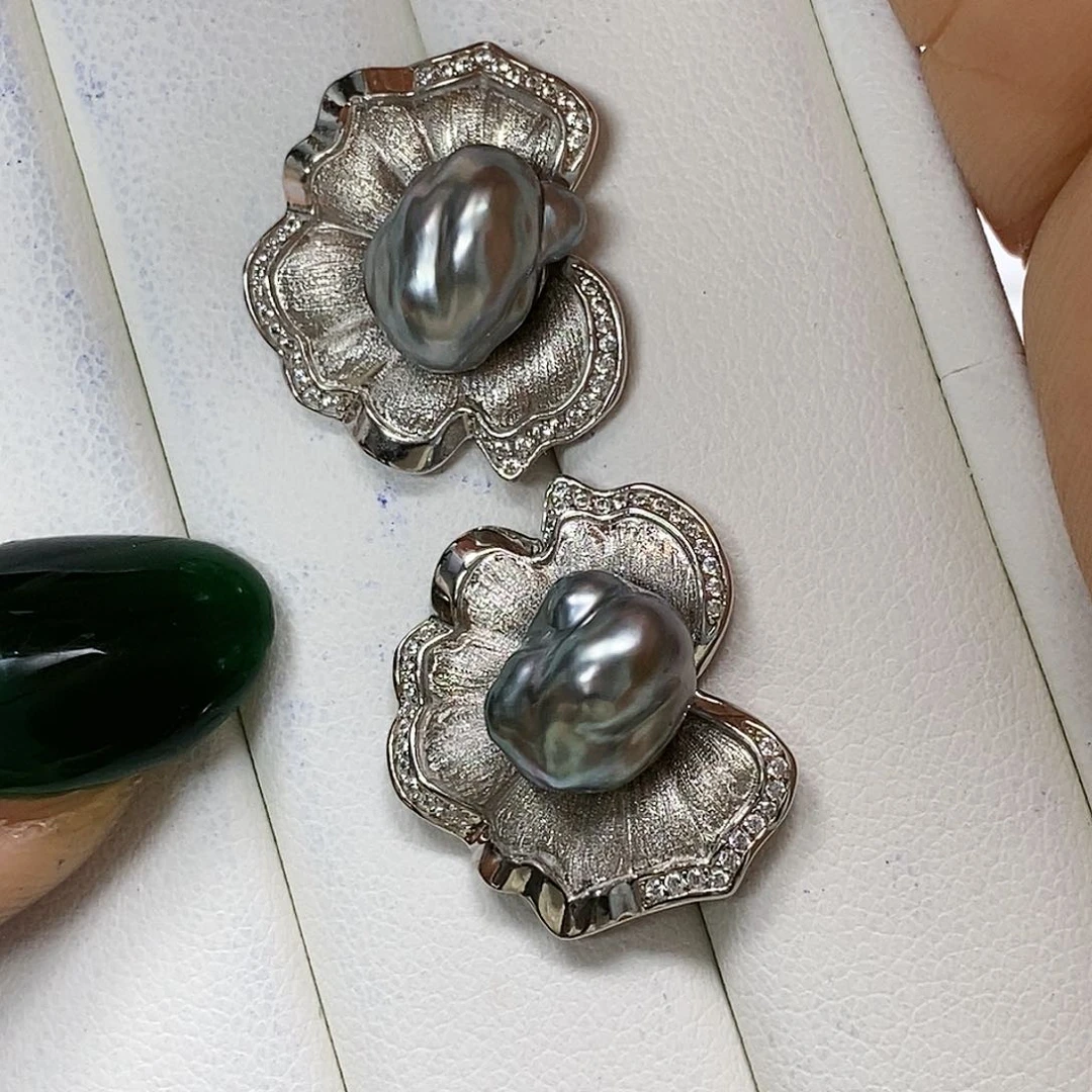 海水珍珠耳饰银S925镶嵌