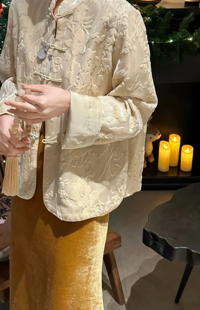 深圳南油女装新中式国风真丝丝绒外套女--81