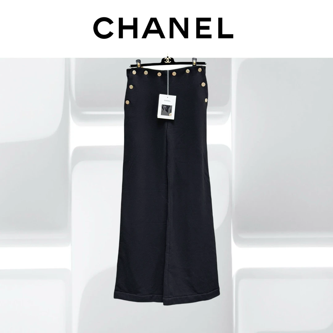 99新 Chanel/香奈儿 36码24M Coco beach黑色针织休闲裤