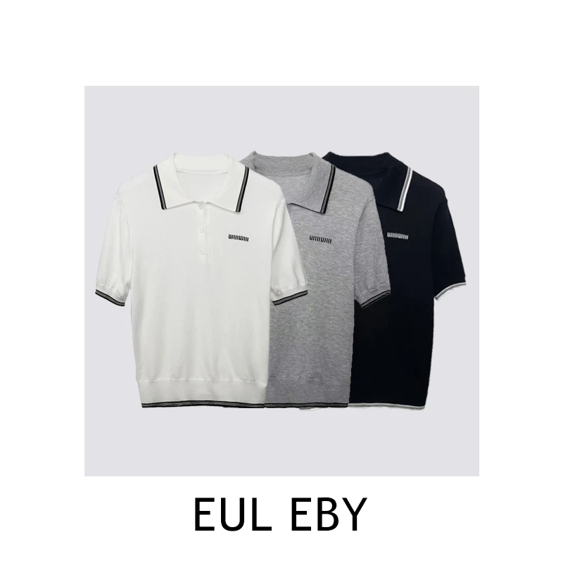 【一比Eby】100莱赛尔字母刺绣polo领针织短袖上衣251049#