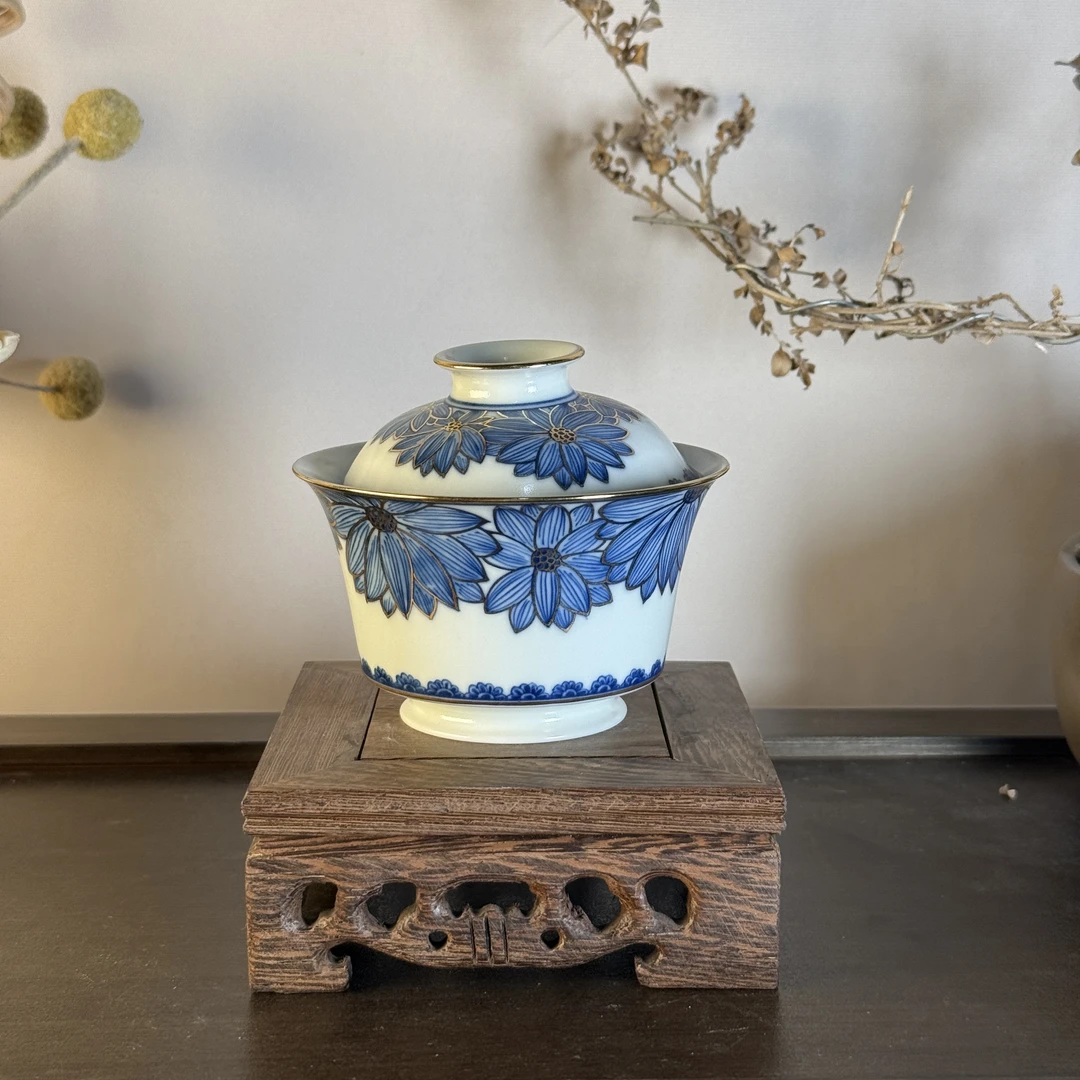 雨溪山房 描金向日葵盖碗 0034