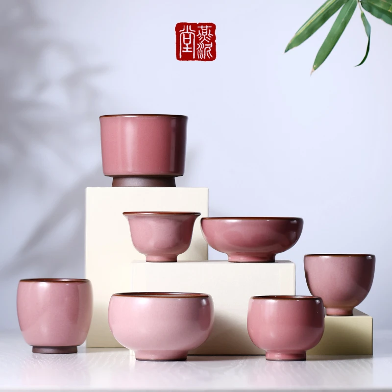 景德镇燕泥堂茶具汝釉开片钧红釉品茗杯容天主个人客饮杯功夫茶道