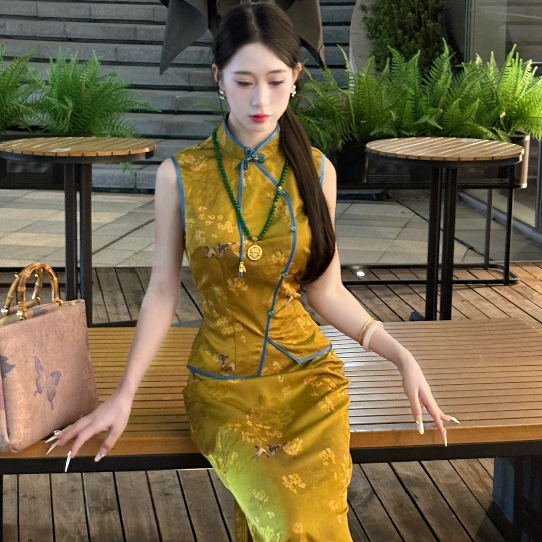 LHMknk1画报夫人原创自制显瘦国风新中式旗袍套装两件套 半城落花