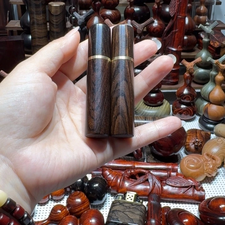 木紫光檀牙签筒一对