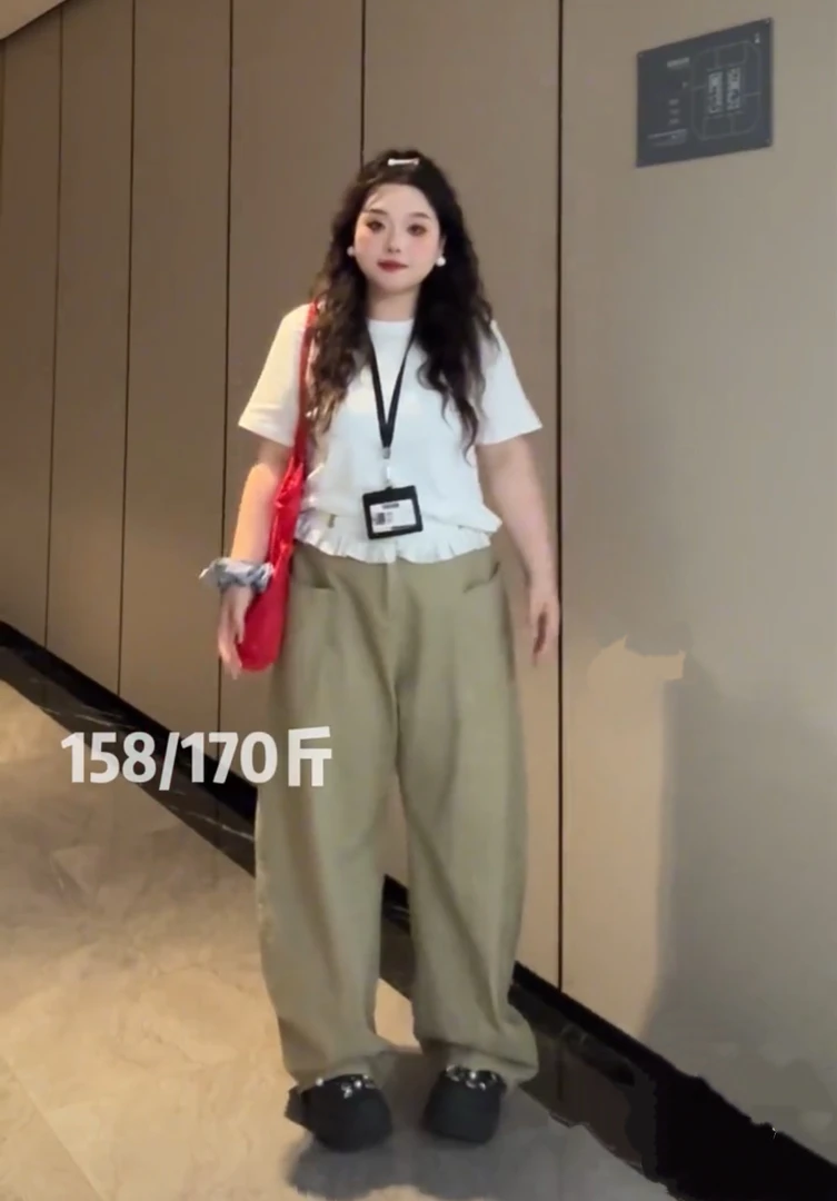 大码拼接花边弯刀裤上衣两件套22519