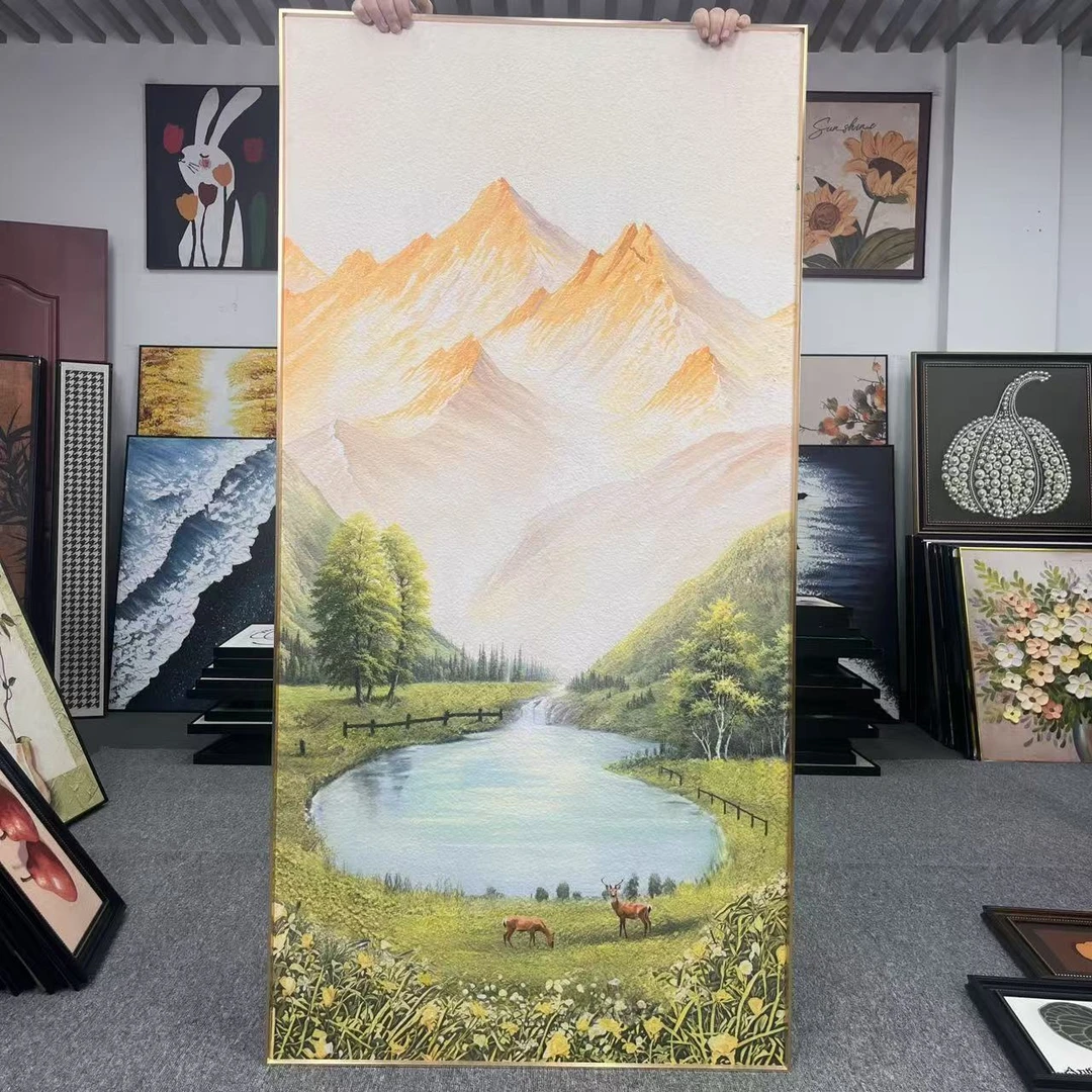 玄关聚宝盆现代简约入户墙壁画日照金山走廊过道竖版80160