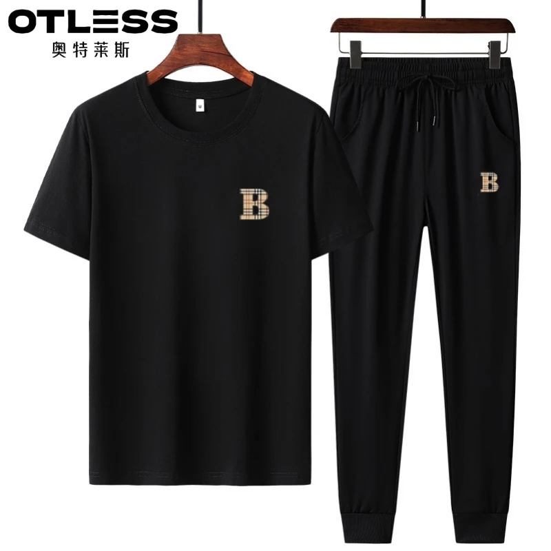 OTLESS/奥特莱斯夏季休闲运动套装男生套装潮流圆领速干宽松透气