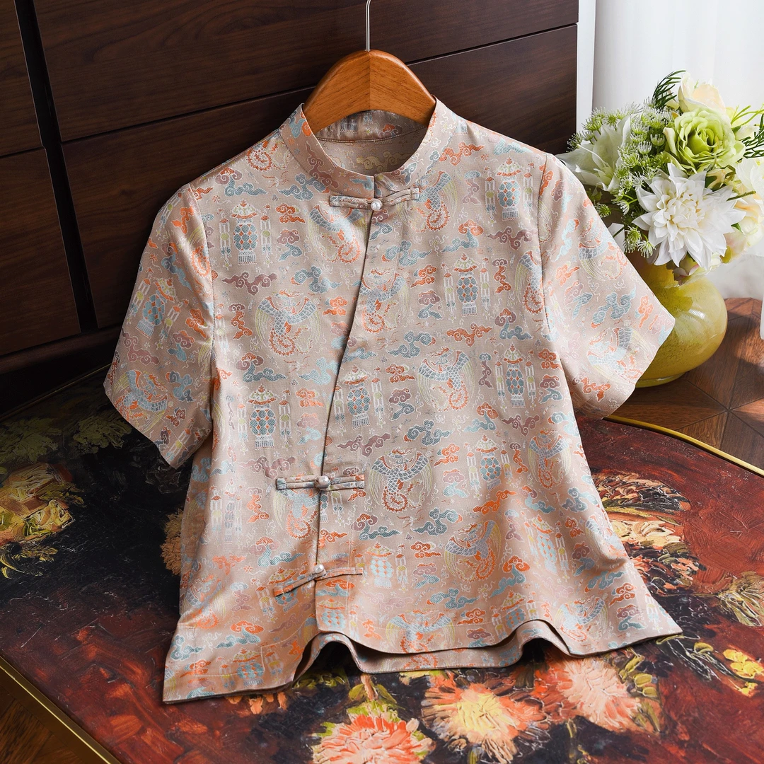 《红笼罗2.0》异色罗宋锦100%桑蚕丝斜襟新中式国风四经绞罗上衣