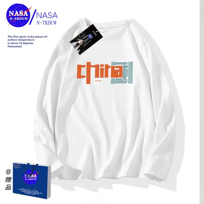 NASA联名款潮牌长袖T恤男女同款时尚百搭圆领休闲t恤长袖中国TZ