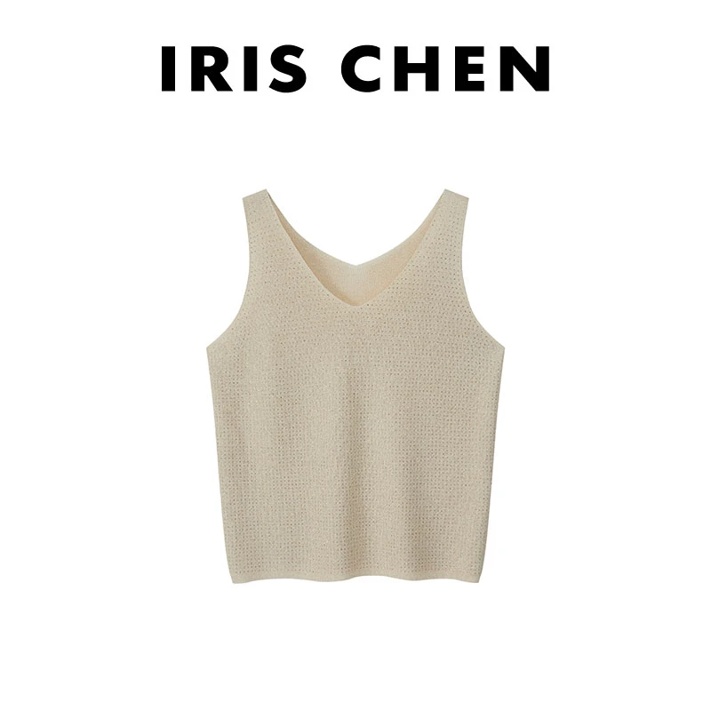 IRIS CHEN 闪闪背心 2025夏季莱赛尔亚麻烫钻背心25BX206