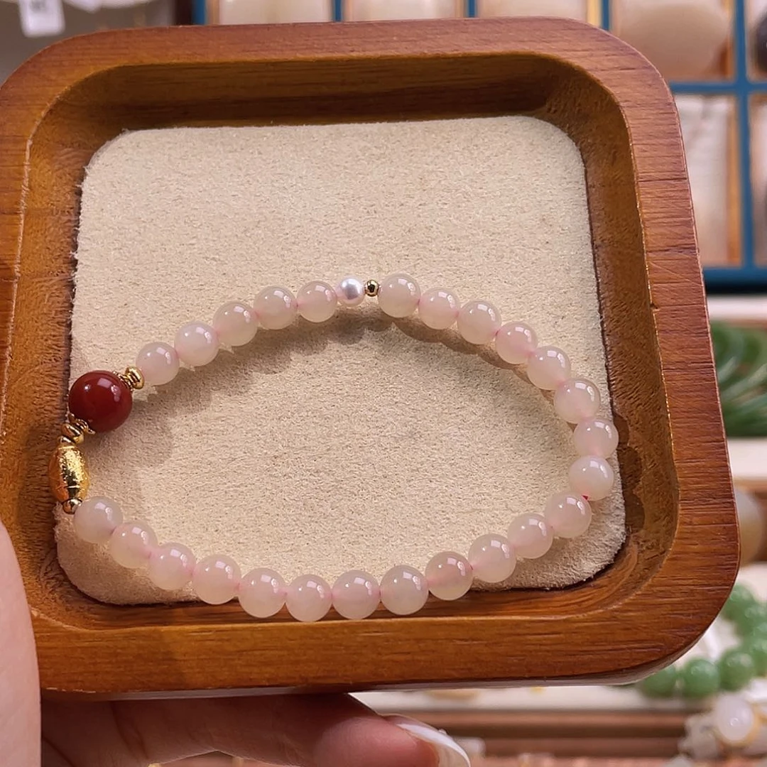 合金手串和田玉纯天然藕色手串