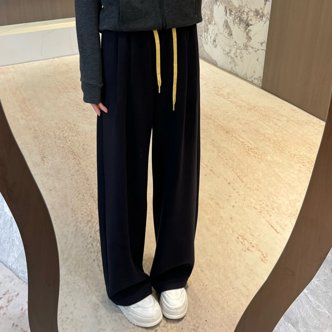 宿慕SUMU 韩版时尚撞色腰加绒弯刀裤10-17冬季新款休闲长裤5360