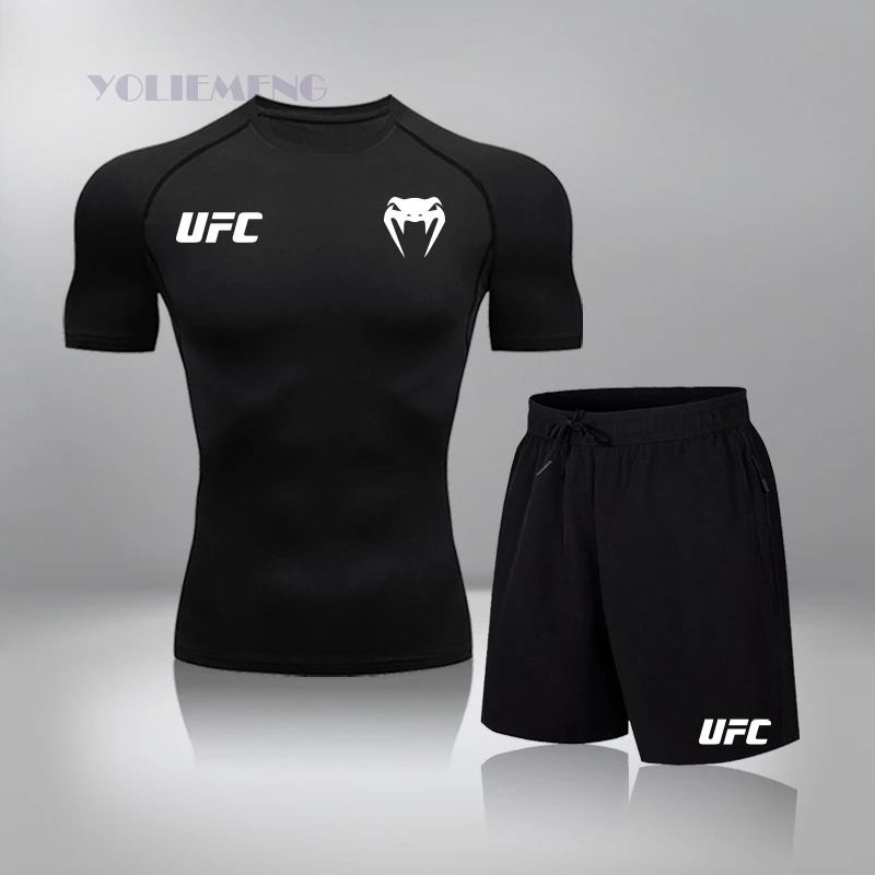 UFC运动套装男款跑步套装 短袖短裤