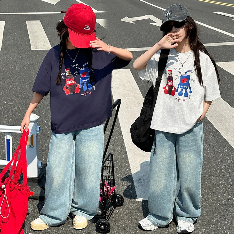 女童夏季短袖牛仔裤套装2025新款6-12岁15岁中大童韩版休闲两件套