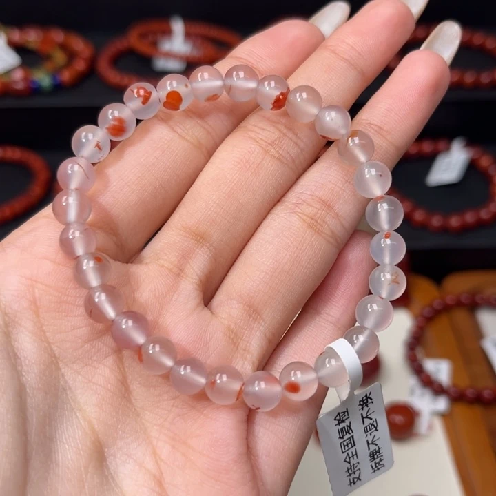 南红玛瑙未镶嵌手链冰底飘花6.5+mm圆珠手串