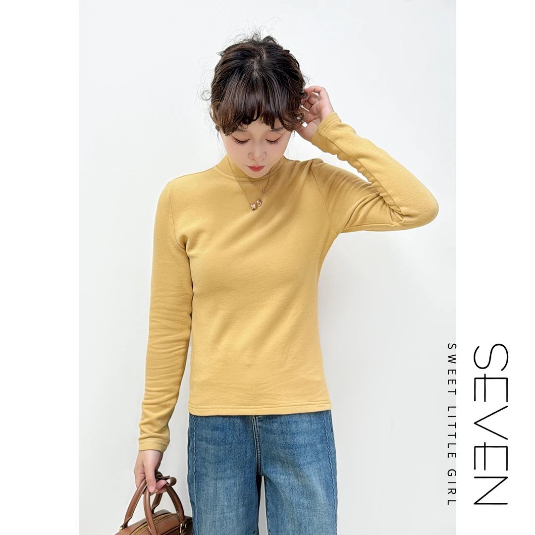 ⑦ 七七146小个子冬季加绒保暖双面德绒立领长袖T恤女新款小美说