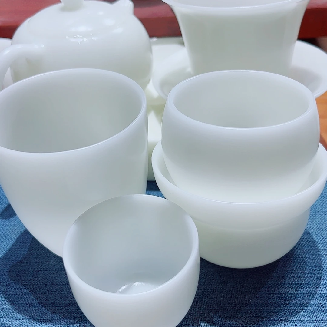 陶瓷素烧璞玉1壶盖碗8杯套组安全