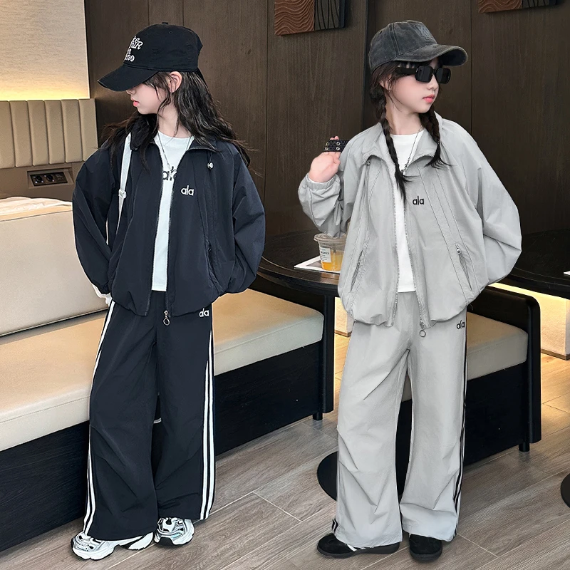 女童秋装运动套装2025新款韩版中大童洋气学生百搭休闲字母三件套