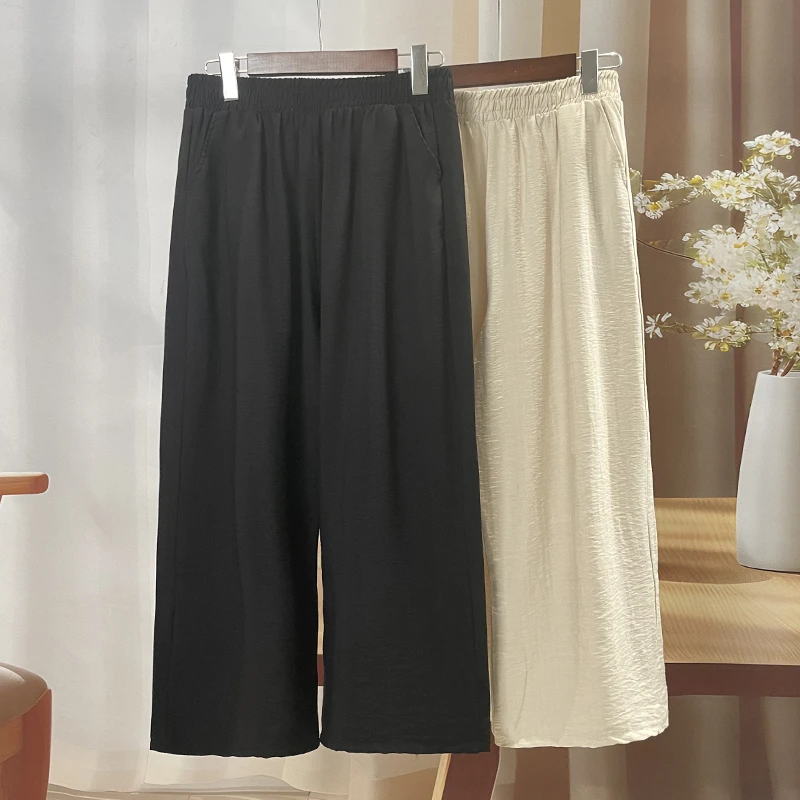 奶奶夏季阔腿裤松紧腰中老年人妈妈夏装宽松九分裤2025新款老太太