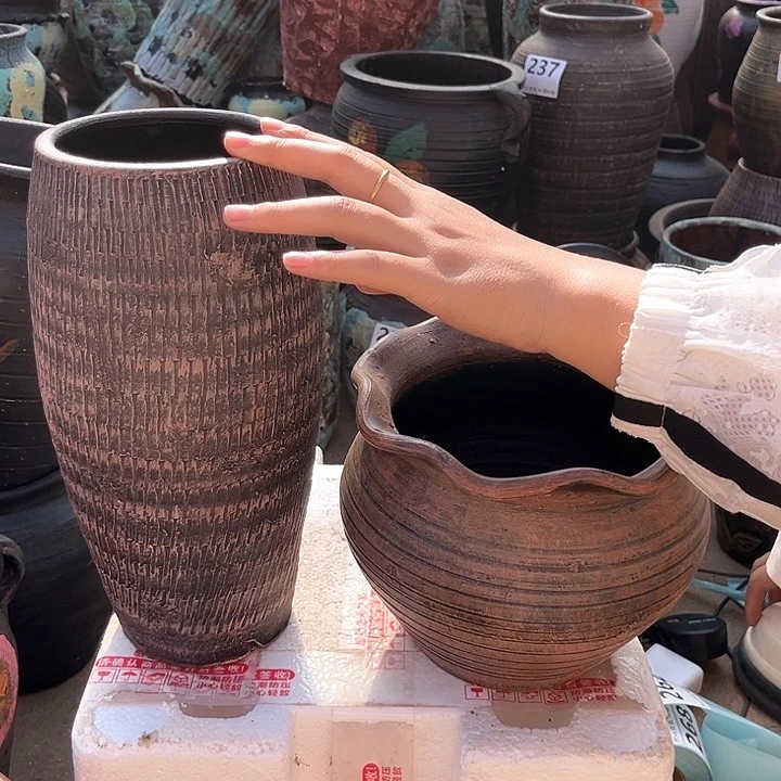 粗陶流水一对无孔