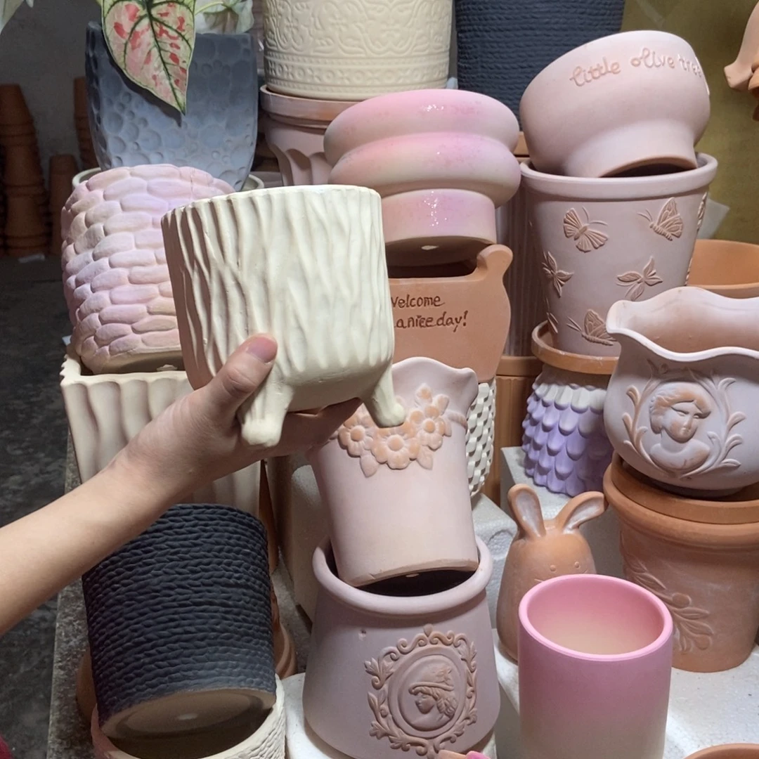 13×14白陶三脚树纹 粗陶1个