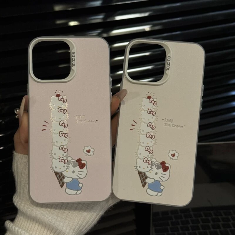 ins风kitty冰淇淋适用苹果16pro磨砂彩银iphone15手机壳小众华为p