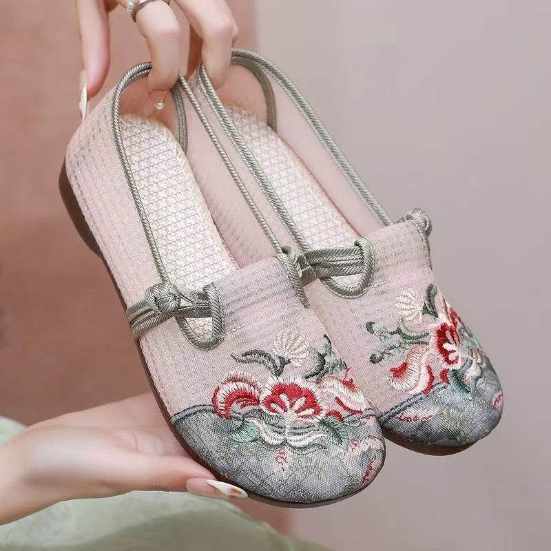 夏季绣花网面空调鞋时尚新款透气平底鞋舒适中国风布鞋zz