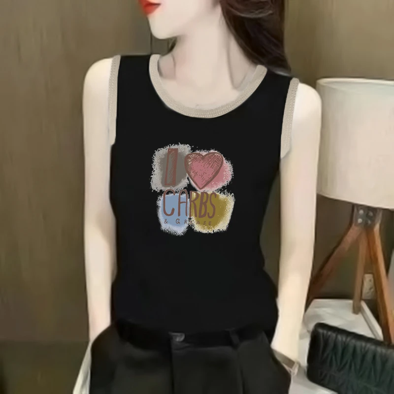 100%纯棉吊带背心女内搭外穿打底修身印花白色显瘦无袖运动上衣潮