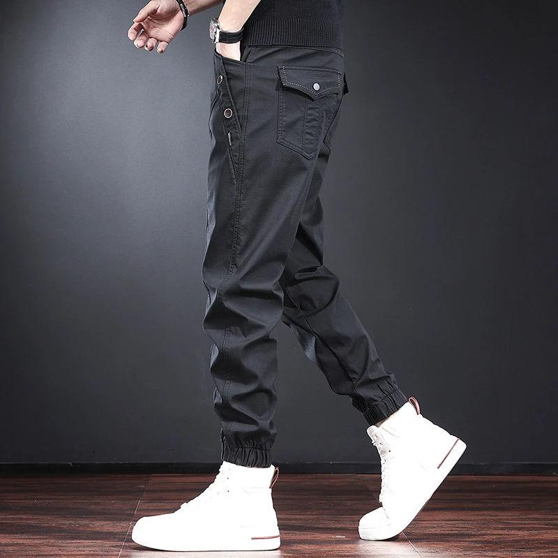 黑色男装休闲裤宽松大码束脚裤秋冬款美式重磅潮牌加绒百搭工装裤
