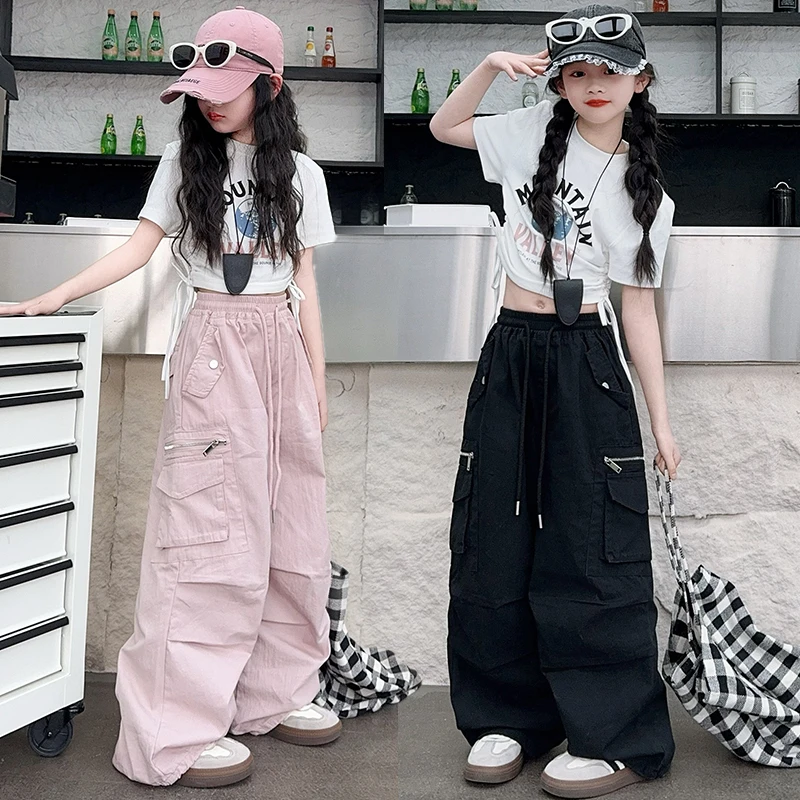 女童工装裤套装夏装2025新款儿童时髦洋气爵士街舞服装潮酷阔腿裤