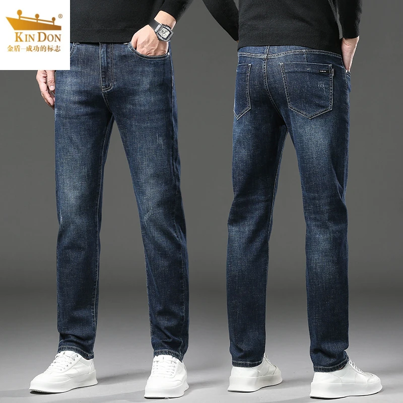 金盾黑色牛仔裤男士春秋季潮流修身直筒弹力休闲长裤子2025新款