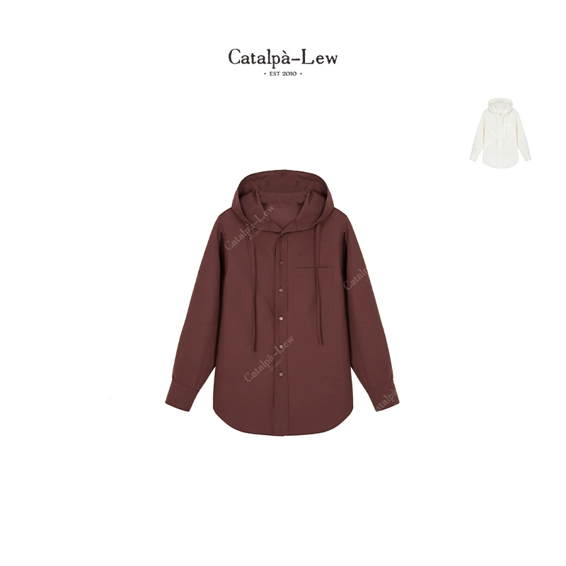 CatalpaLew「慢生活」墟生美学设计感连帽开襟衬衫外套#C51407